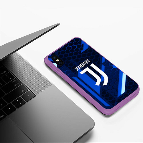 Чехол iPhone XS Max матовый Juventus sport geometry steel / 3D-Фиолетовый – фото 3