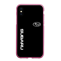 Чехол iPhone XS Max матовый Subaru logo white, цвет: 3D-малиновый