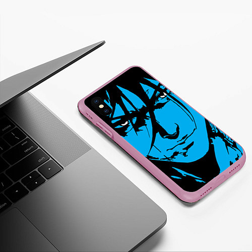 Чехол iPhone XS Max матовый Лицо самурая в стиле манга - manga guy / 3D-Розовый – фото 3