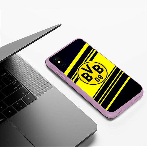 Чехол iPhone XS Max матовый Borussia sport geometry / 3D-Сиреневый – фото 3