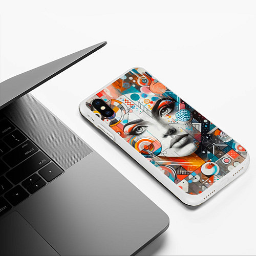 Чехол iPhone XS Max матовый Лицо прекрасной девушки - граффити / 3D-Белый – фото 3