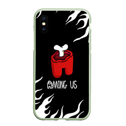 Чехол iPhone XS Max матовый Among us fire game, цвет: 3D-салатовый