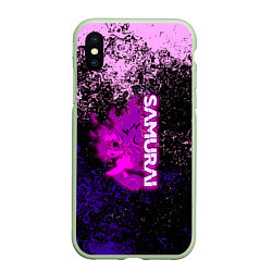 Чехол iPhone XS Max матовый Samurai neon logo краски, цвет: 3D-салатовый