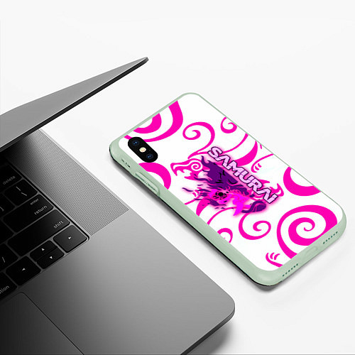Чехол iPhone XS Max матовый Samurai dragon steel / 3D-Салатовый – фото 3