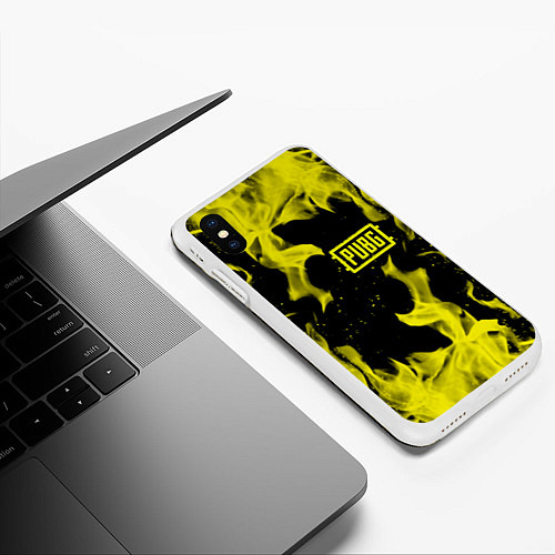 Чехол iPhone XS Max матовый PUBG жёлтый огонь / 3D-Белый – фото 3