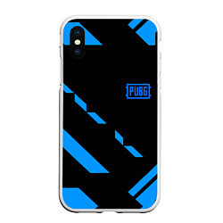 Чехол iPhone XS Max матовый PUBG blue geometry, цвет: 3D-белый