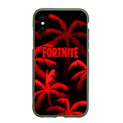 Чехол iPhone XS Max матовый Fortnite tropic red, цвет: 3D-темно-зеленый