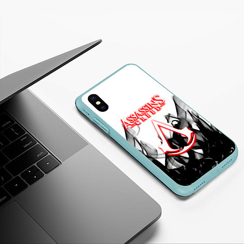 Чехол iPhone XS Max матовый Assassins Creed огненное лого гейм / 3D-Мятный – фото 3