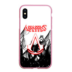 Чехол iPhone XS Max матовый Assassins Creed огненное лого гейм, цвет: 3D-розовый