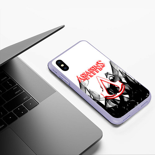 Чехол iPhone XS Max матовый Assassins Creed огненное лого гейм / 3D-Светло-сиреневый – фото 3