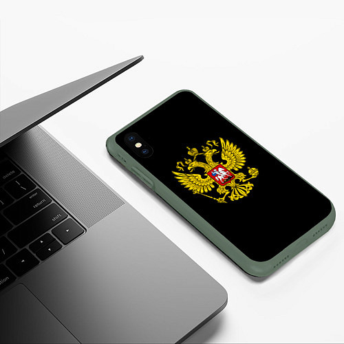 Чехол iPhone XS Max матовый Герб РФ gold / 3D-Темно-зеленый – фото 3