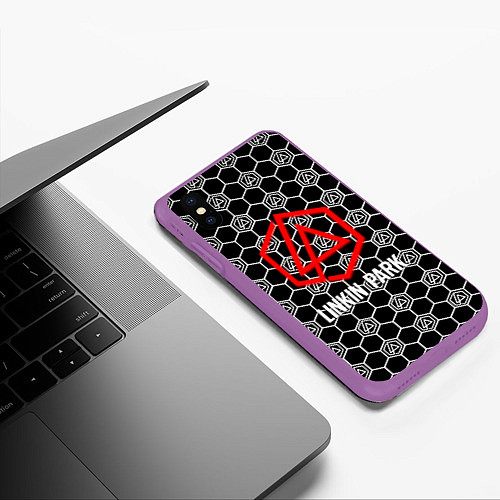 Чехол iPhone XS Max матовый Linkin park logo pattern / 3D-Фиолетовый – фото 3