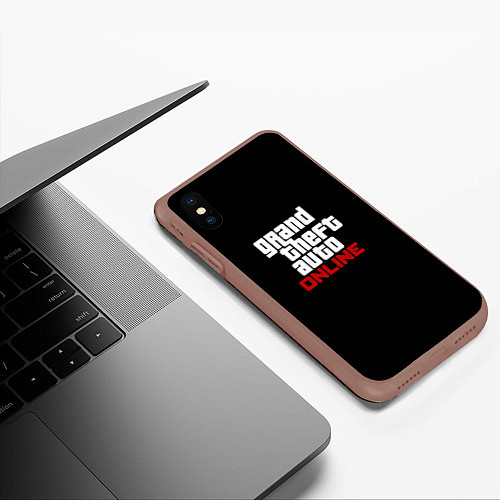 Чехол iPhone XS Max матовый GTA online logo / 3D-Коричневый – фото 3