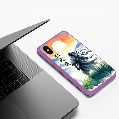 Чехол iPhone XS Max матовый Ghost of Tsushima - samurai on the background of t / 3D-Фиолетовый – фото 3