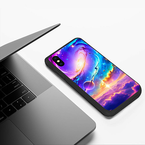 Чехол iPhone XS Max матовый Космос в неоновых тонах / 3D-Черный – фото 3