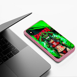 Чехол iPhone XS Max матовый Девушка самурай в маске, цвет: 3D-малиновый — фото 2