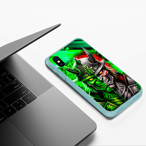 Чехол iPhone XS Max матовый Самурай с красным и зеленым свечением / 3D-Мятный – фото 3