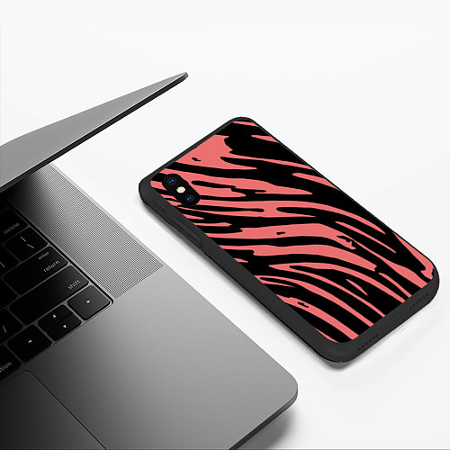 Чехол iPhone XS Max матовый Чёрно-розовый полосами / 3D-Черный – фото 3