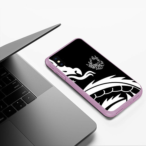 Чехол iPhone XS Max матовый Samurai dragon steel japan / 3D-Сиреневый – фото 3