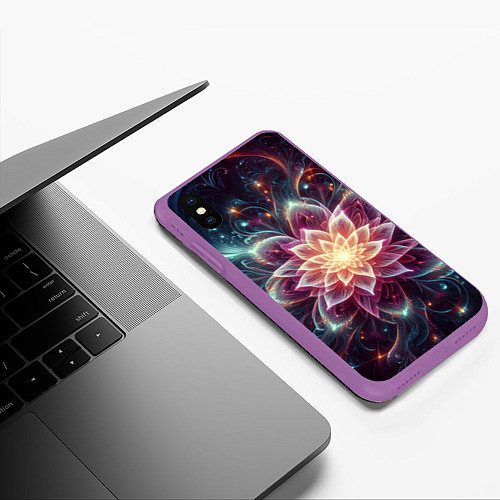 Чехол iPhone XS Max матовый Красочный цветок из фрактала / 3D-Фиолетовый – фото 3