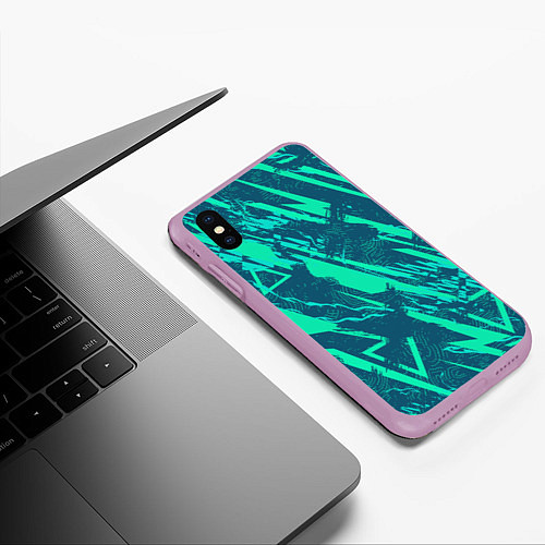 Чехол iPhone XS Max матовый Абстракция геометрический светло зеленый паттерн / 3D-Сиреневый – фото 3