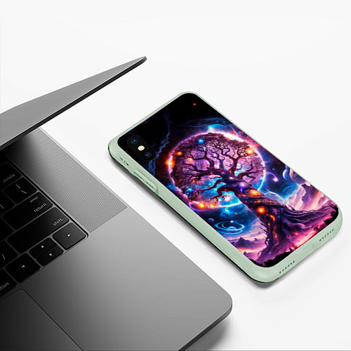 Чехол iPhone XS Max матовый Дерево жизни в космосе / 3D-Салатовый – фото 3