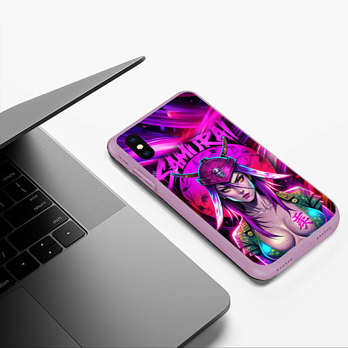 Чехол iPhone XS Max матовый Девушка самурай в откровенном костюме / 3D-Сиреневый – фото 3