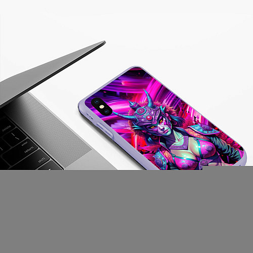 Чехол iPhone XS Max матовый Девушка самурай в откровенном костюме / 3D-Светло-сиреневый – фото 3