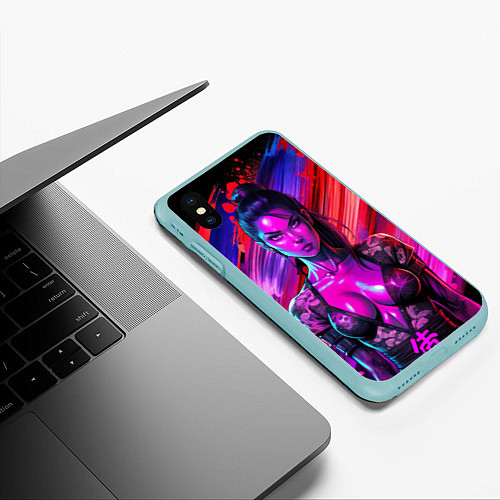 Чехол iPhone XS Max матовый Девушка самурай в откровенном костюме / 3D-Мятный – фото 3