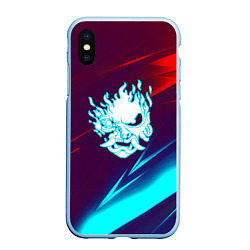 Чехол iPhone XS Max матовый Samurai geometry stripes neon, цвет: 3D-голубой