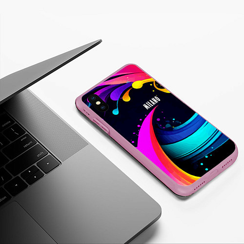 Чехол iPhone XS Max матовый Neon abstraction - Milano / 3D-Розовый – фото 3