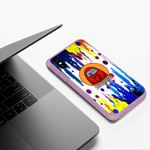 Чехол iPhone XS Max матовый Among us краски цветные с потёками / 3D-Сиреневый – фото 3