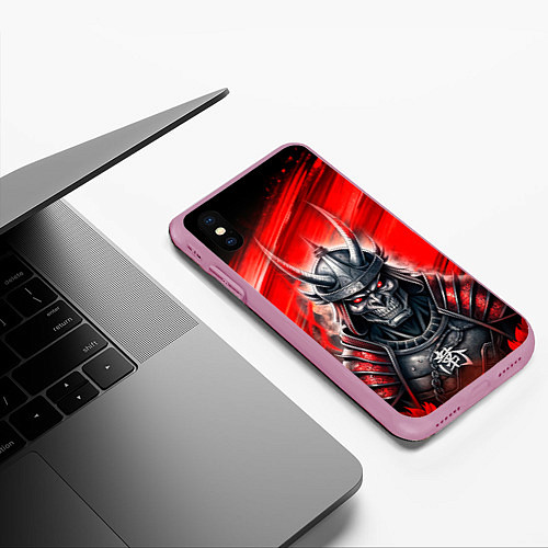 Чехол iPhone XS Max матовый Злой самурай в маске черепа / 3D-Розовый – фото 3