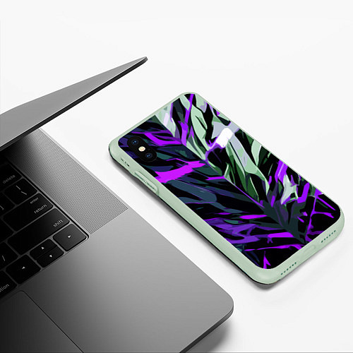 Чехол iPhone XS Max матовый Хаотичная чёрно-фиолетово абстракция / 3D-Салатовый – фото 3