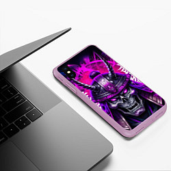 Чехол iPhone XS Max матовый Самурай-демон в маске черепа фиолетовое свечение, цвет: 3D-сиреневый — фото 2