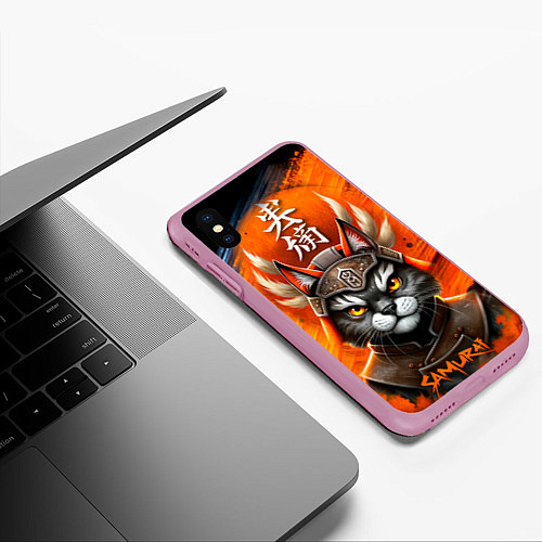 Чехол iPhone XS Max матовый Cat samurai / 3D-Розовый – фото 3