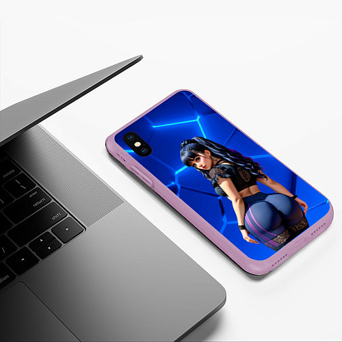 Чехол iPhone XS Max матовый Сексуальная девушка в обтягивающих лосинах / 3D-Сиреневый – фото 3