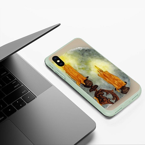 Чехол iPhone XS Max матовый Горящие свечи на подсвечнике / 3D-Салатовый – фото 3