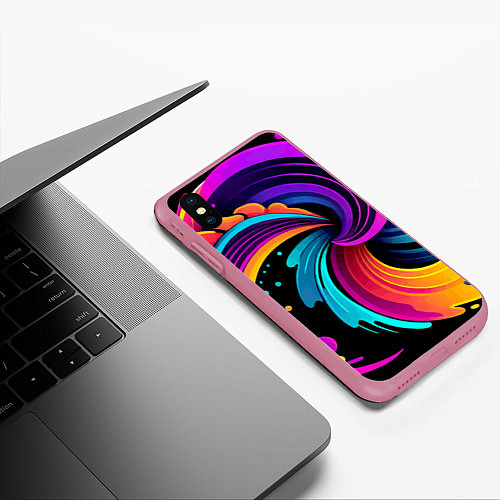 Чехол iPhone XS Max матовый Яркая красочная абстракция - нейроарт / 3D-Малиновый – фото 3