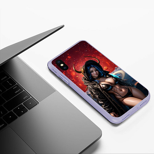 Чехол iPhone XS Max матовый Девушка суккуб с рожками на фоне космоса / 3D-Светло-сиреневый – фото 3