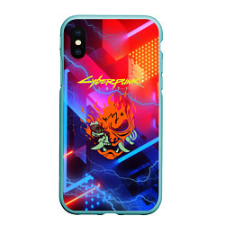 Чехол iPhone XS Max матовый Cyberpunk logo - neon geometry, цвет: 3D-мятный