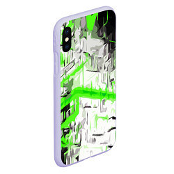 Чехол iPhone XS Max матовый Бело-зелёная абстракция на чёрном фоне, цвет: 3D-светло-сиреневый — фото 2