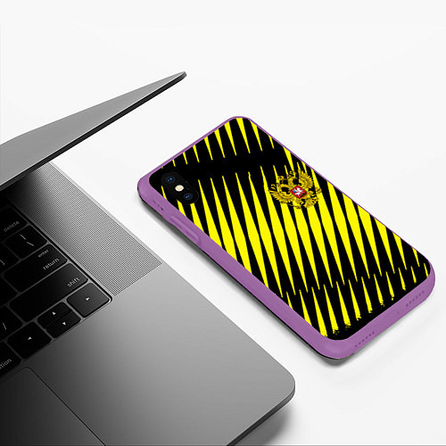 Чехол iPhone XS Max матовый Герб РФ абстракция / 3D-Фиолетовый – фото 3