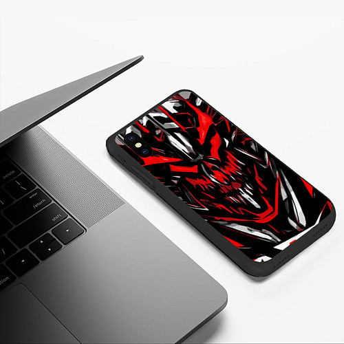 Чехол iPhone XS Max матовый Красно-белое абстрактное лицо на чёрном фоне / 3D-Черный – фото 3