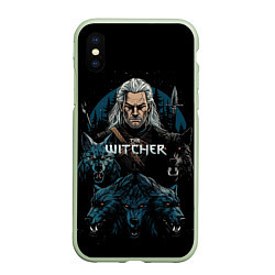 Чехол iPhone XS Max матовый The Witcher and wolfs, цвет: 3D-салатовый