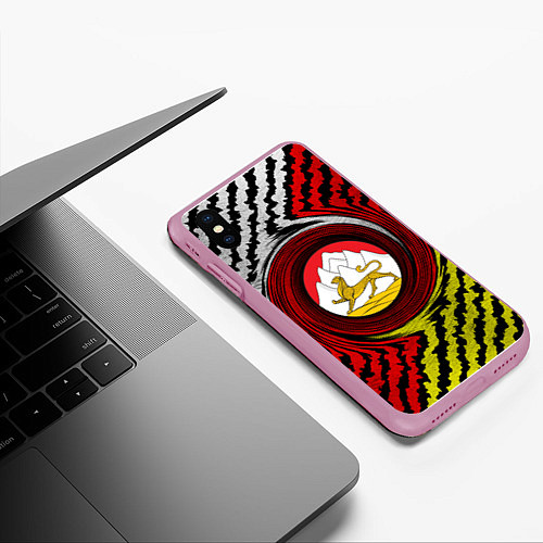 Чехол iPhone XS Max матовый Осетия полоски / 3D-Розовый – фото 3