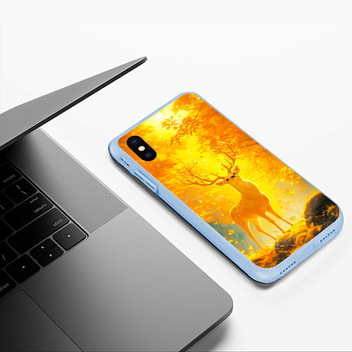 Чехол iPhone XS Max матовый Золотой олень в осеннем лесу / 3D-Голубой – фото 3