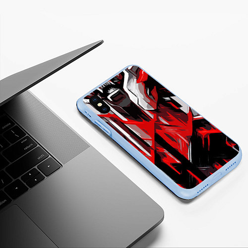 Чехол iPhone XS Max матовый Red and white abstraction on a black background / 3D-Голубой – фото 3