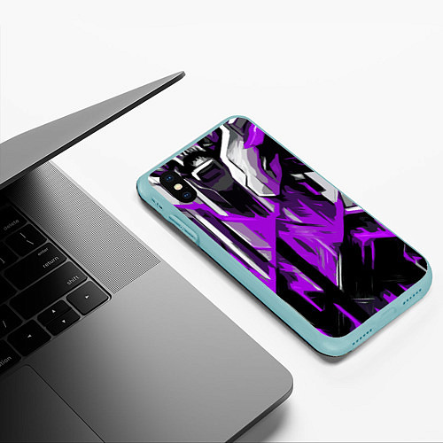 Чехол iPhone XS Max матовый White and purple abstraction on a black background / 3D-Мятный – фото 3