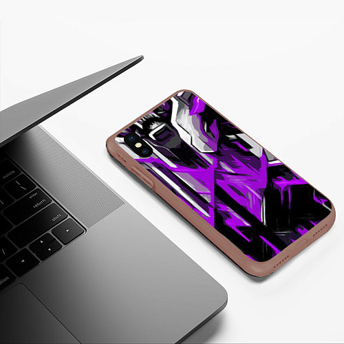 Чехол iPhone XS Max матовый White and purple abstraction on a black background / 3D-Коричневый – фото 3